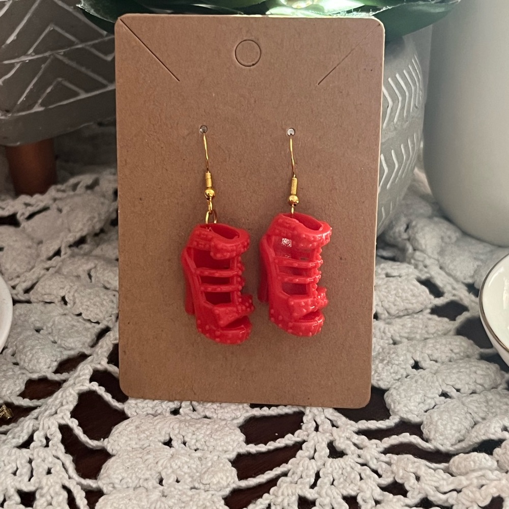 *3 for $20* Red Studded Bow Sandal Barbie Shoe Earrings
